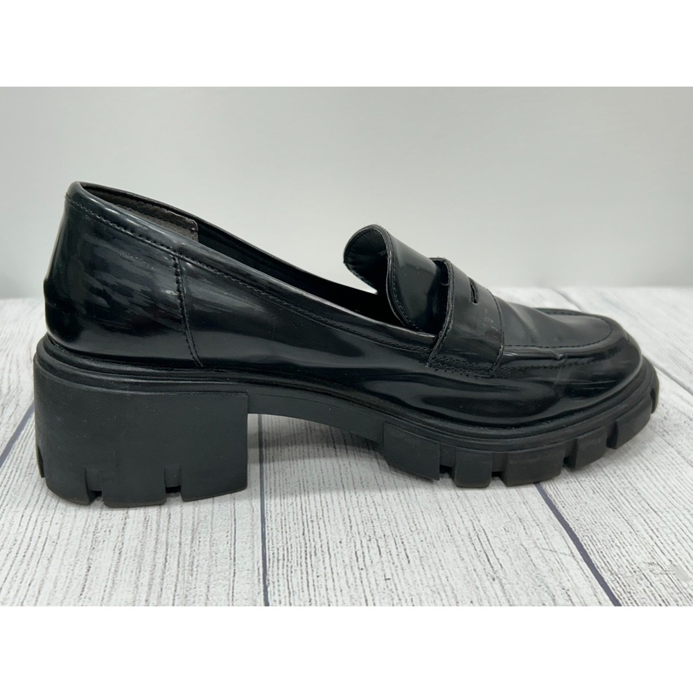 Crown Vintage Sage Loafers Womens 10 Black Patent Chunky‎ Lug Sole Preppy Y2K